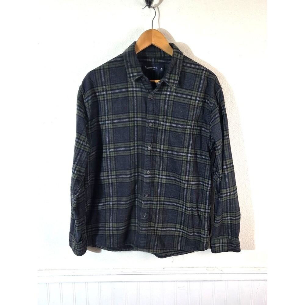 Abercrombie & Fitch Soft Flannel Shirt Men M Blue Green Plaid Button Front